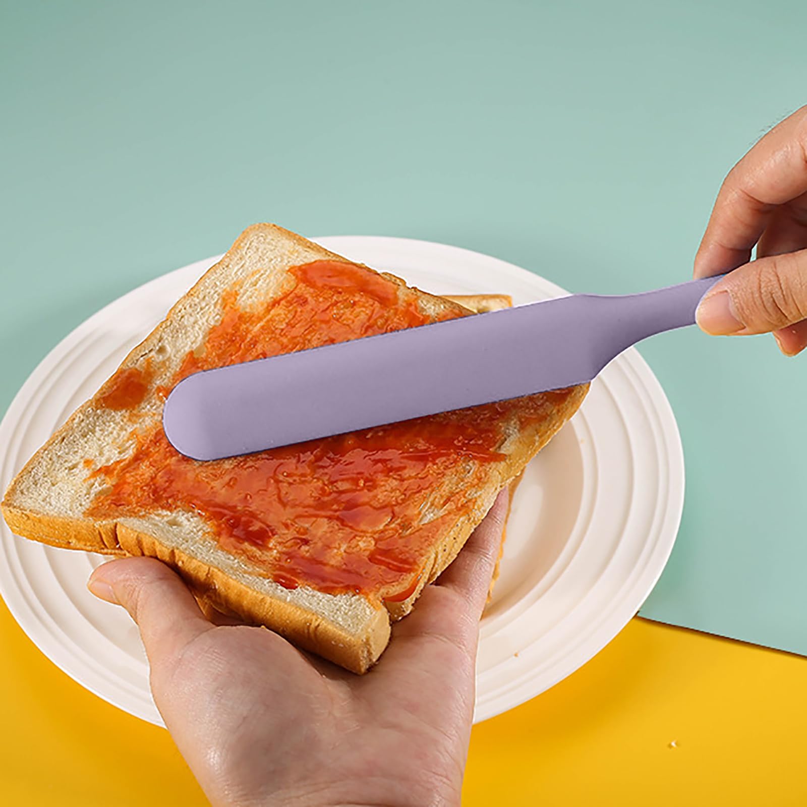 4 Pcs Silicone Jar Spatula Long Handle Kitchen Spatulas for Mixing, Scraping, and Spreading,Ideal for Jars, Baking, Cake Icing, Cream, Butter, and Batter Kitchen Tool (Purple, Pink, Green, Yellow)