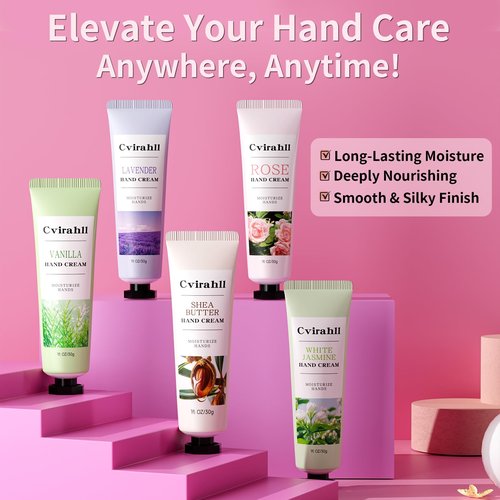 Cvirahll 10-Pack Hand Cream for Dry Cracked Hands, Moisturizing Hand Lotion Set, 5 Natural Scents Valentines Day Gifts for Her, Ideal Gift for Birthdays