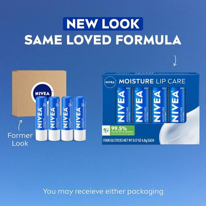 NIVEA Hydrating Lip Balm - Moisture & Repair with Shea Butter, Vitamin C & E | 0.17 Oz Stick, Pack of 4