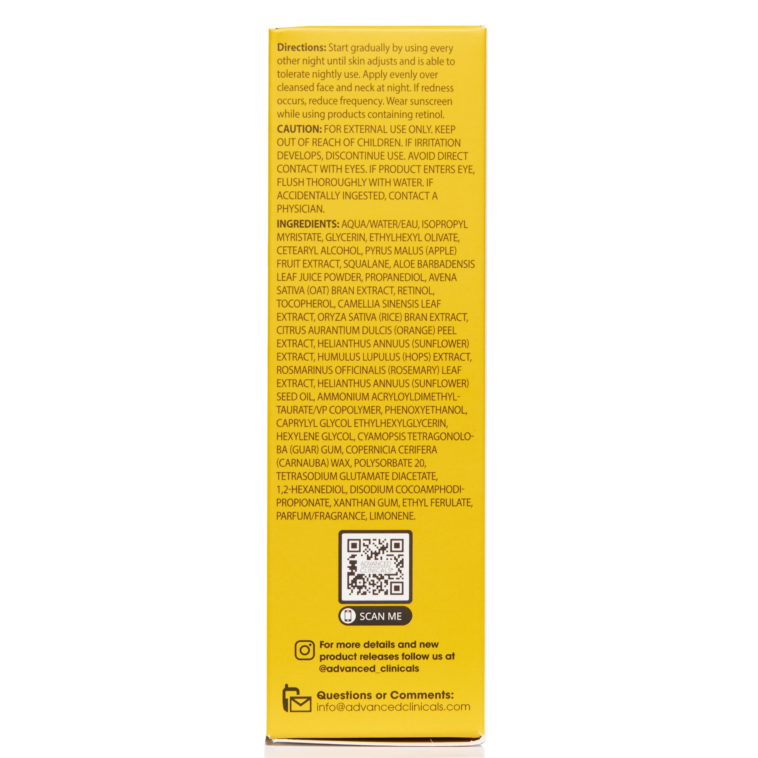 Advanced Clinicals Retinol Serum For Face | Visible Anti Aging Retinol Serum Skin Care Face Moisturizer With Vitamin E Helps Improve Look Of Wrinkles, Fine Lines, & Uneven Skin Tone, 1.75 Fl Oz