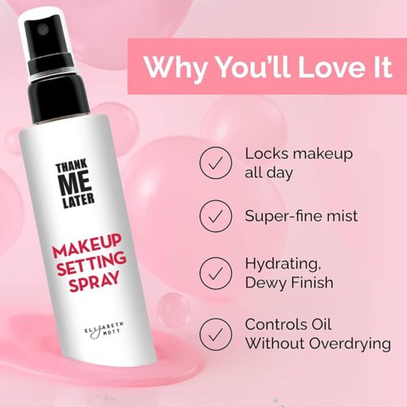 Elizabeth Mott Thank Me Later 3-in-1 Dewy Makeup Setting Spray - Hydrating, Long-Lasting Mist with Niacinamide | Travel-Size 30ml