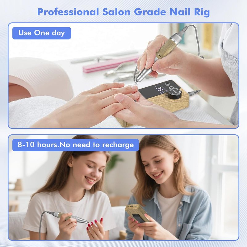YEOTSMUT Wood Grain 35000RPM Nail Drill Professional, Super Silent Shockproof and not hot，Rechargeable Electric Nail File，Cordless Nail File Portable Efile for Acrylic Gel Nails Remove, 12Pcs Bits