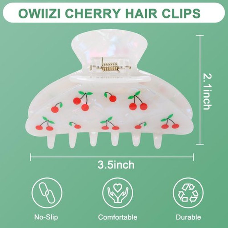 OWIIZI Cherry Hair Clips for Women 3.5" Durable Acetate Cute Hair Claw Clips Ponytail Barrette Strong Hold Acrylic Hair Accessories for Girls Long Thick Hair