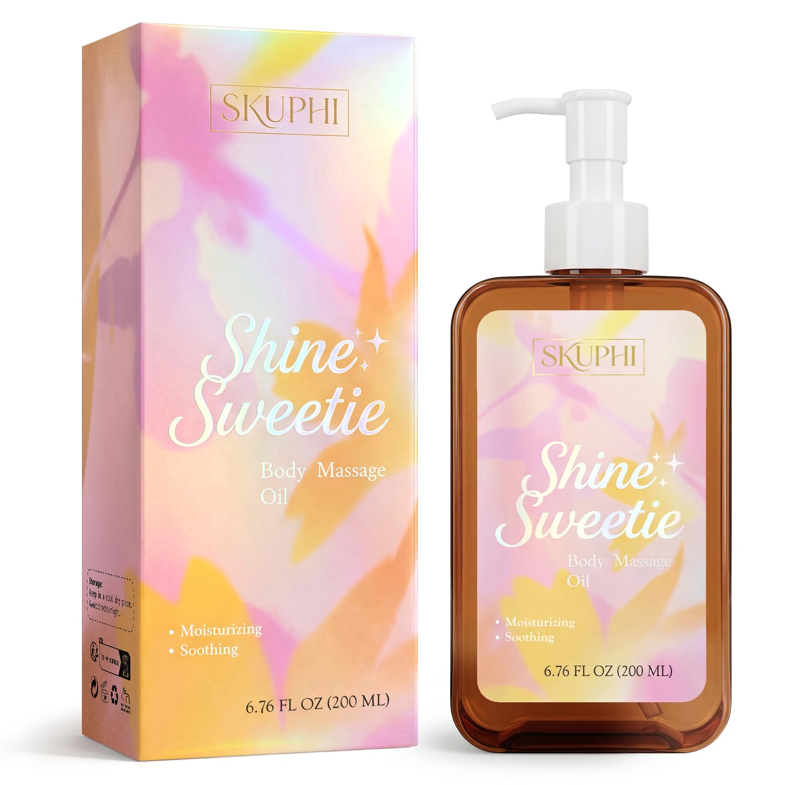 SKUPHI Body Oil for Massage, Lightweight Non Greasy Massage Oil for Relaxation & After Shower, Smooth Glide 6.76 Fl Oz (Floral)