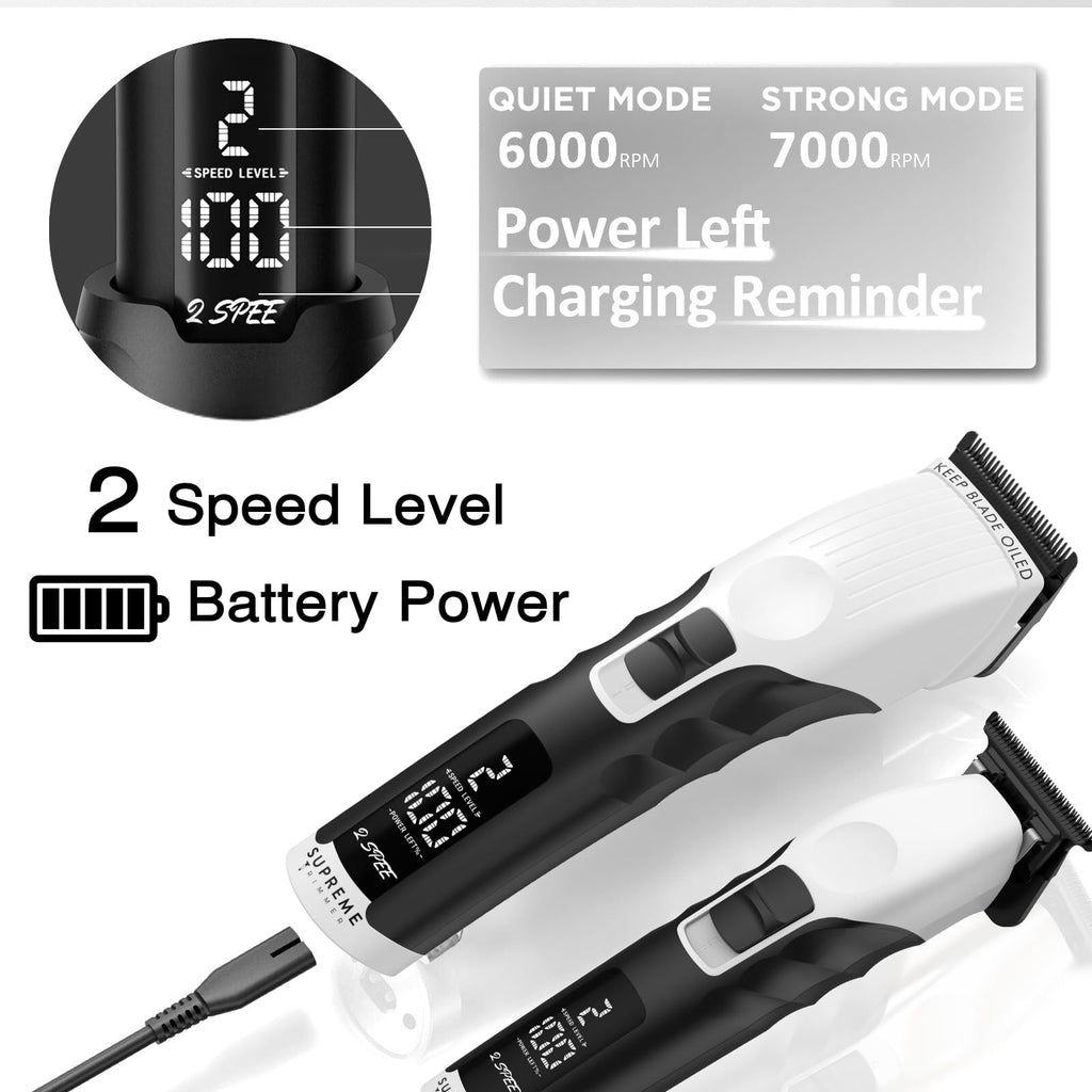 Supreme Trimmer 2-in-1 2Spee Beard Trimmer & Hair Clipper Combo | Removable Blades, 2 Speeds, LCD Display | Cordless Professional Barber Tools - Easy Color Coded Clipper Guide Combs | STB280 (White)