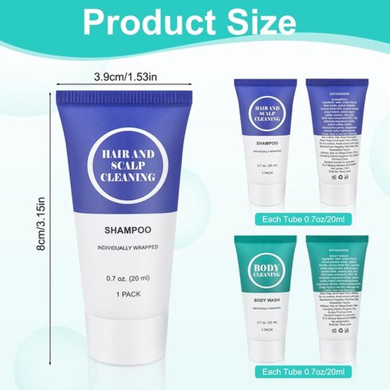 Skiennix Travel Size Shampoo & Body Wash Set - Mini Toiletries for Men & Women | 0.7 oz (60 Pack)