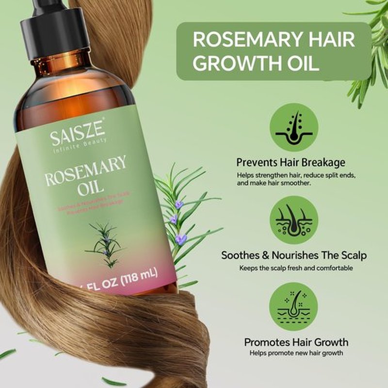SAISZE Rosemary Oil for Hair Growth, 4 Fl Oz Organic Oil for Nourishes Scalp, Strengthens Hair
