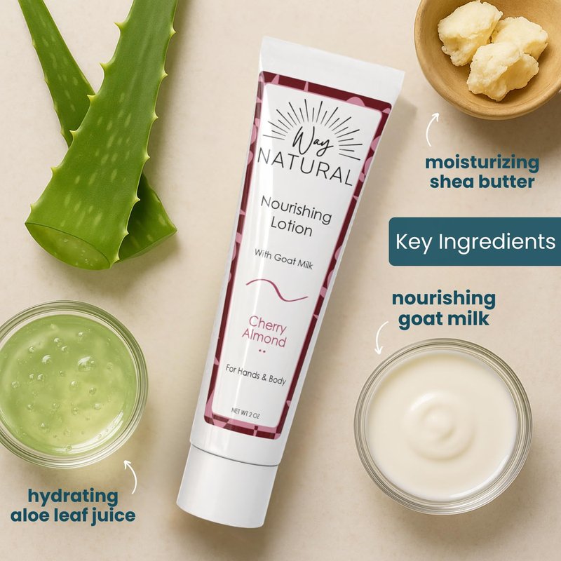 Way Natural Nourishing Goat Milk Lotion, Variety - Body & Hand Lotion Set - Dry Skin Relief, USA Made - Goat Milk Hand Cream for Women & Men - Lavender, Cherry Almond, Vanilla Bean - 3 (2oz) Tubes