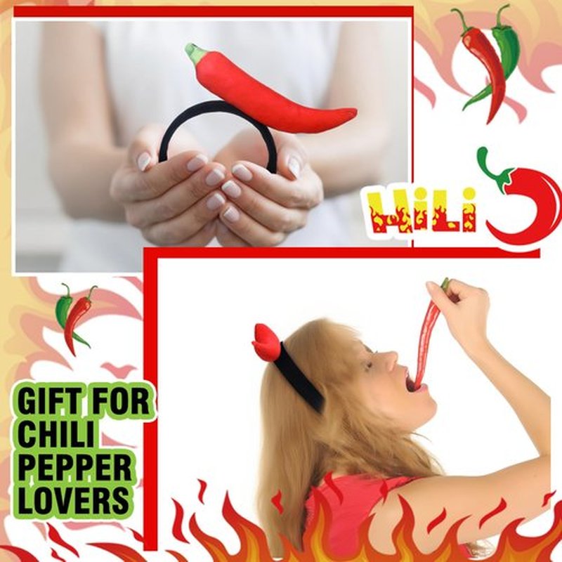 Knitgrip 2 Pcs Funny Headbands Pickle Hot Dog Strawberry Banana Chili Pepper Taco Style Funny Costume Accessories(Chili Pepper)
