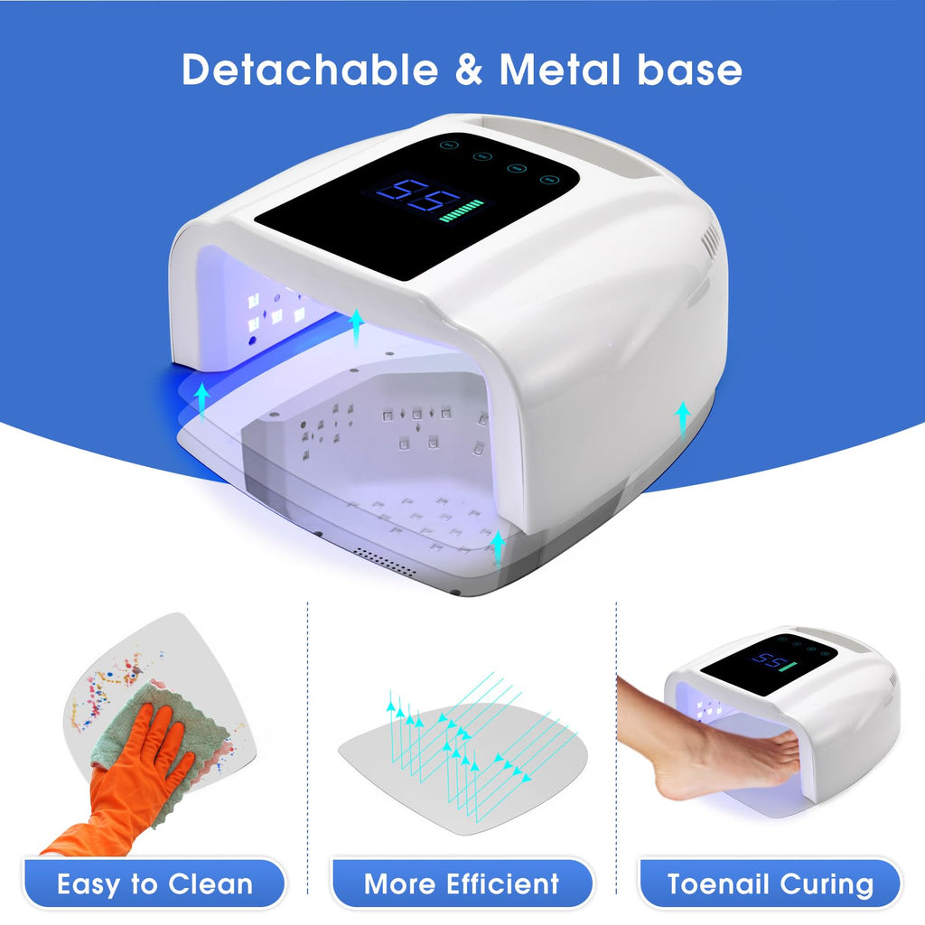 UV LED Nail Lamp 96W, Rechargeable UV Light for Gel Nails with Metal Base, Auto Sensor and 4 Timer Settings, Salon Quality UV Nail Light(White)