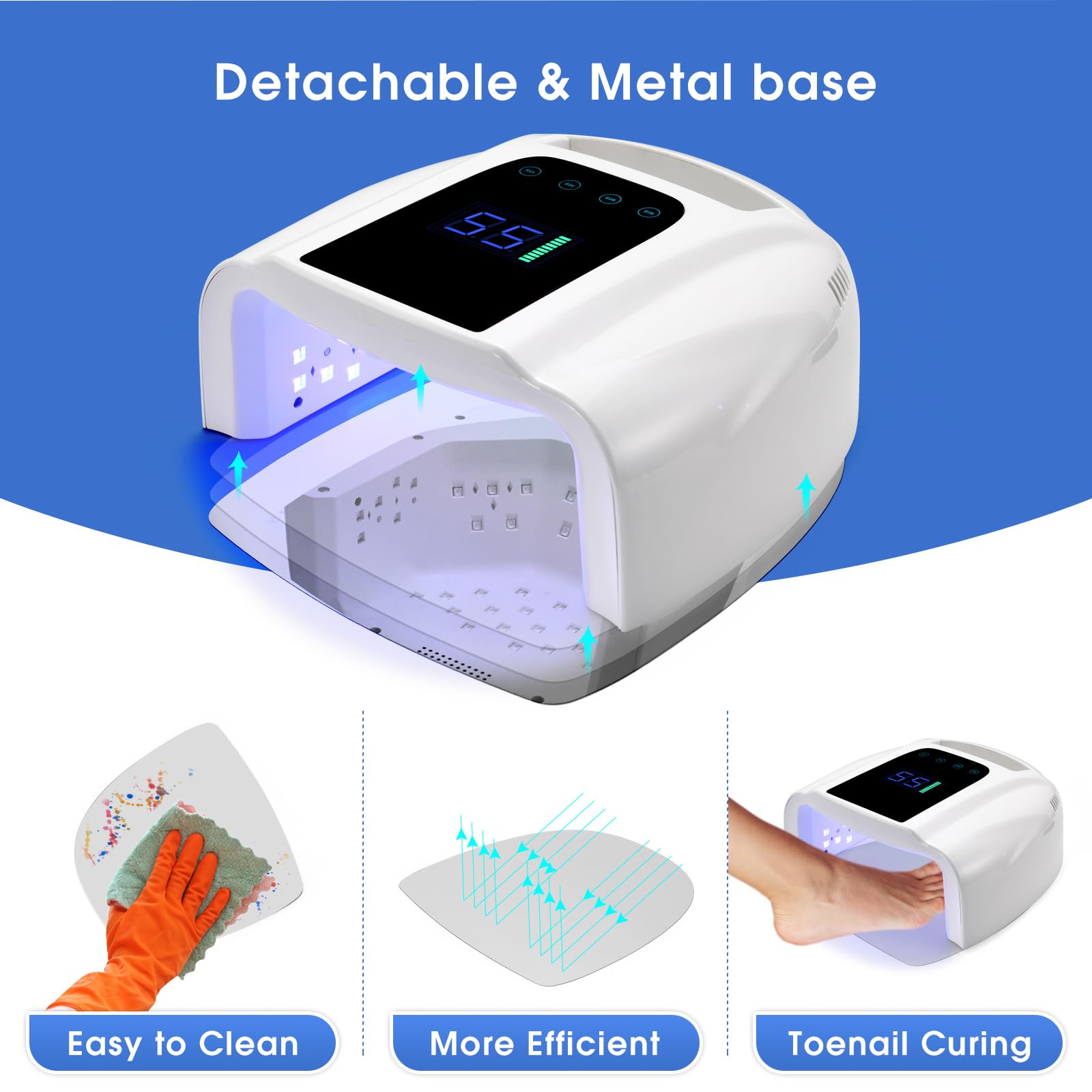 UV LED Nail Lamp 96W, Rechargeable UV Light for Gel Nails with Metal Base, Auto Sensor and 4 Timer Settings, Salon Quality UV Nail Light(White)