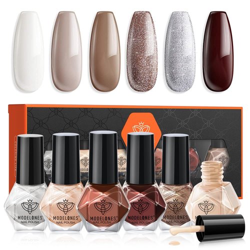 modelones Nail Polish, 6 Colors White Quick Dry Mini Starter Kit, Long Lasting Art DIY Manicure Set at Home for Women Girls
