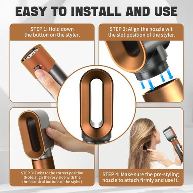 Pre-Styling Dryer Nozzle for Dyson Airwrap Styler Attachment,Replacement Pre-Styling Dryer for Air wrap HS01 HS05 Accessories (Gold)