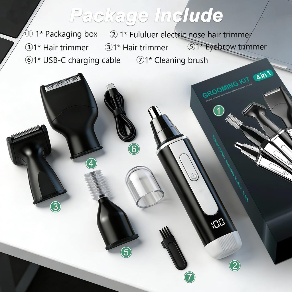 Joy RuDa Ear and Nose Hair Trimmer for Mens, New Rechargeable Hair Trimmer 4 in 1 Ear, Nose, Eyebrow & Beard Trimmer,LED Indicator & Waterproof