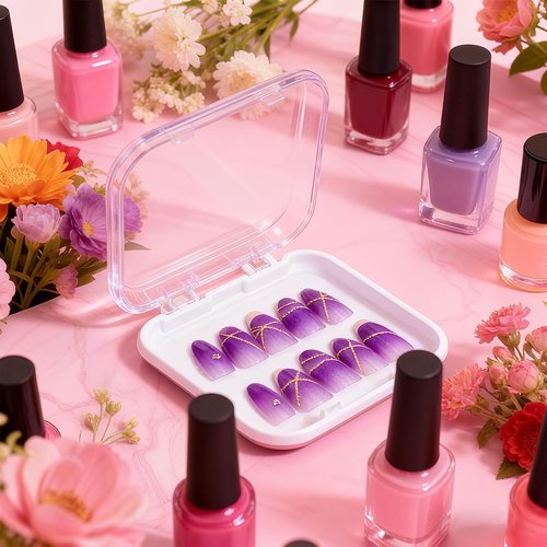 Aiuulu 24Pcs Press on Nail Box Packaging, Nail Container for Press Ons Storage with 60Pcs Adhesive Double Sided Tape