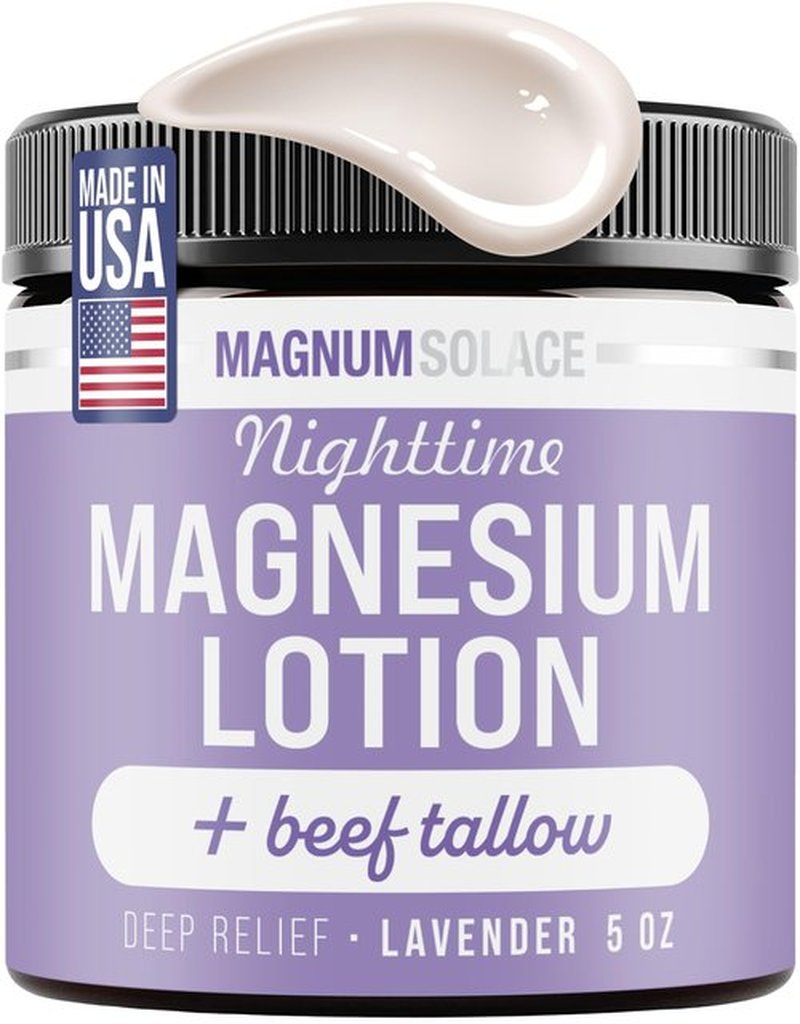 Magnum Solace Nighttime Magnesium Lotion with Beef Tallow – Soothing Relief for Muscles & Joints – Highly Concentrated – Apply to Legs or Feet Before Bed, Lavender