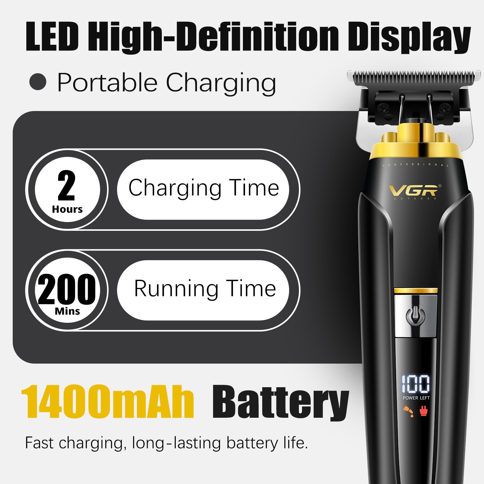 VGR 694S2 Professional Hair Clippers for Men - Cordless Barber Clipper & Trimmer Set with Charging Dock, 440 Min Runtime & LED Display - Rechargeable Hair Cutting Kit for Barbers & Home Use(Black)