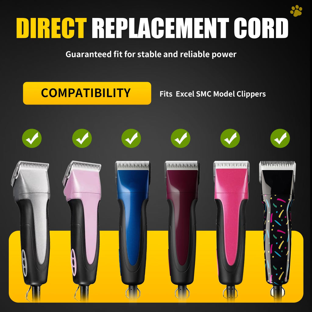 Replacement Cords Compatible with Andis Excel SMC Clippers - 12ft Long, Black (3 Packs)