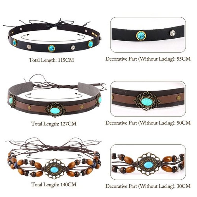 DOCILA Cowboy Hat Bands Women Men, Western PU Leather Turquoise Beaded Cowgirl Hats Belt, Replacement Panama Rancher Fedora Strap Rodeo Headbands