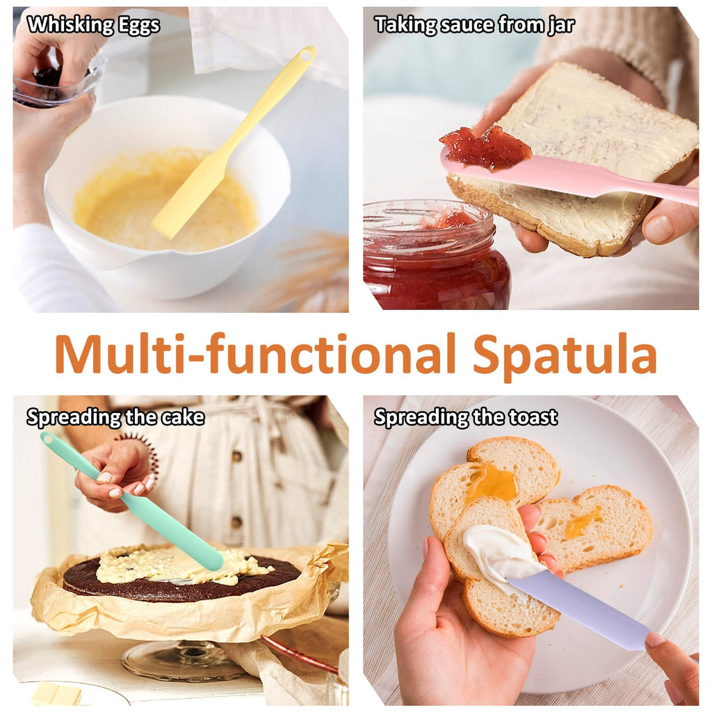 YBEATY 8 PCS Silicone Jar Spatulas Heat Resistant Kitchen Spatulas with Long Handle Cake Cream Butter Spatula Mixing Batter Scrape Jam Spreader for Jars Baking Cake Icing Kitchen Must Have