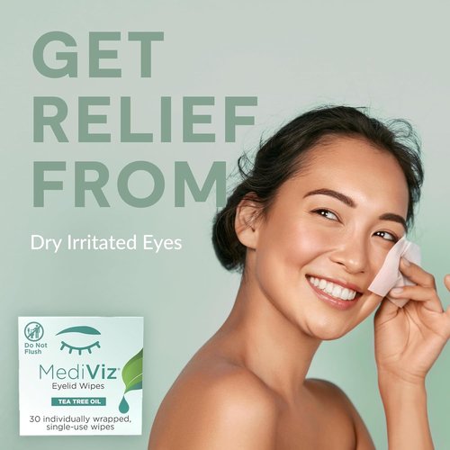 Tea Tree Eyelid Cleanser Wipes - Soothing Dry Eye Relief | 30 Single-Use Towelettes for Eyelash Care