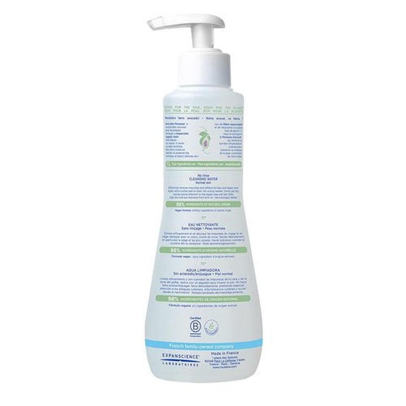 Mustela Baby Cleansing Water - No-Rinse Micellar Formula with Natural Avocado & Aloe Vera - 1 or 2-Pack Options