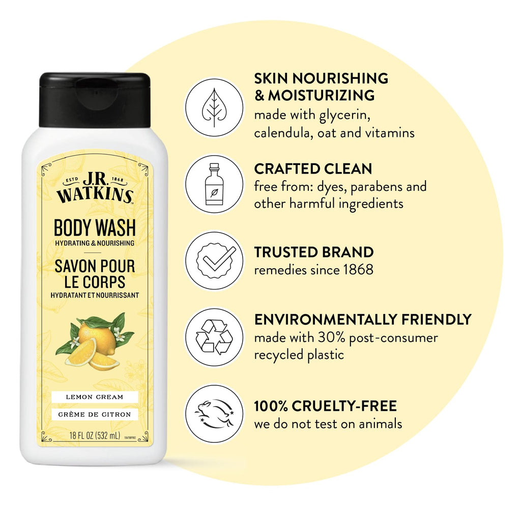 J.R. Watkins Body Wash Lemon Cream, 18 fl oz, 2 Pack
