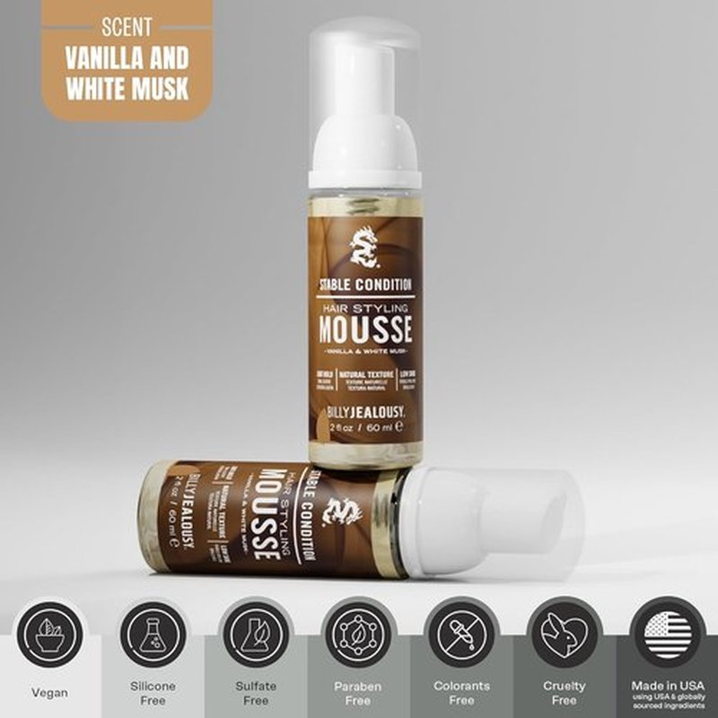 Billy Jealousy Hair Styling Mousse for Men - Light Hold, Frizz Control & Hydration | Travel Size, Vegan