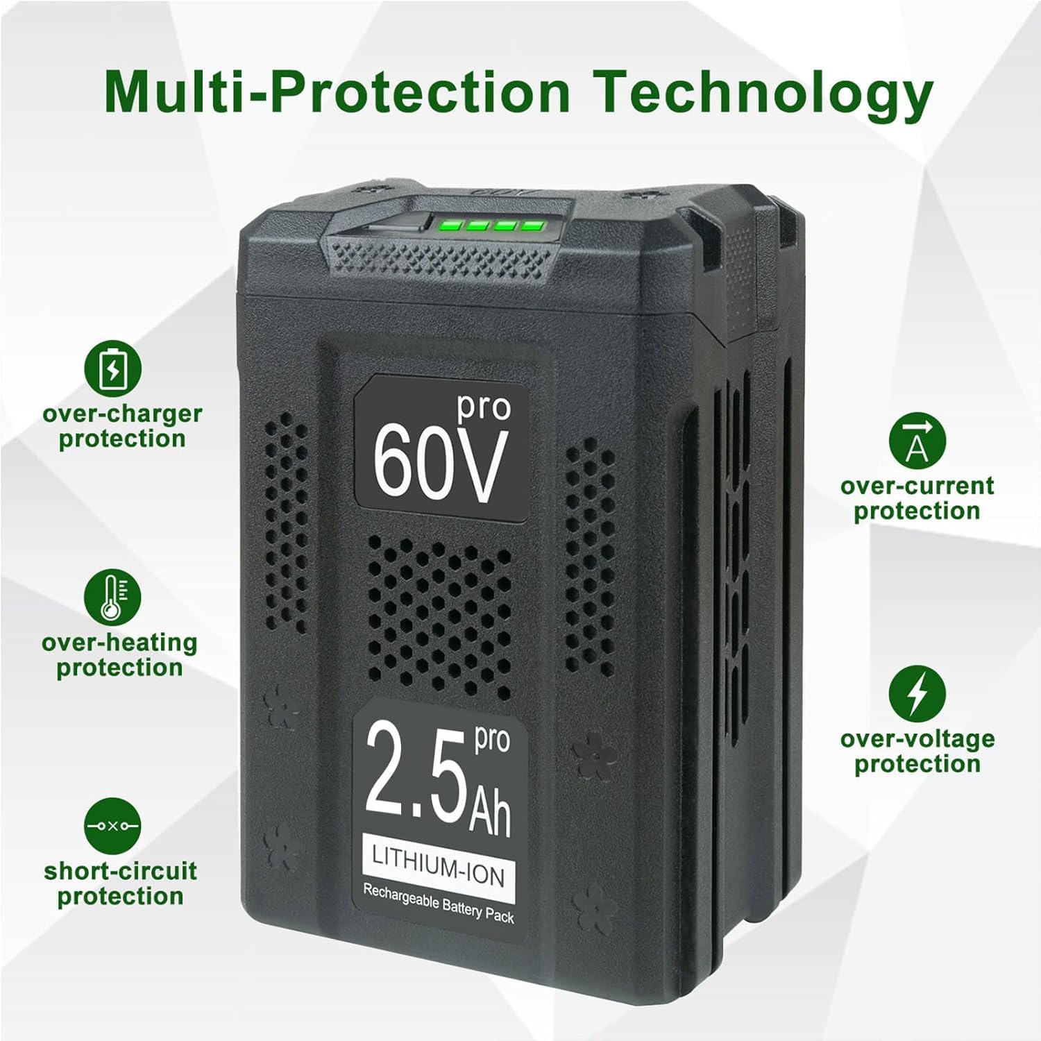 DTK 2500mAh Replacement for Greenworks 60V Battery LB60A00 LB60A01 LB60A02 LB60A03 2 Packs