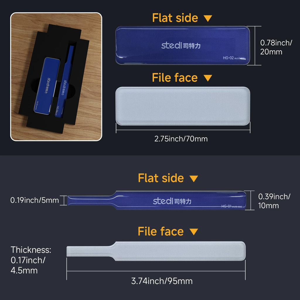stedi Hobby Model Polishing Tools 2 PCS, Precision Glass Polishing Files #600-800 Grits, Anti-Slip Comfortable Grip for Gundam, Scale Military Model, 3D Resin Parts (Upgrade 2PCS - A)