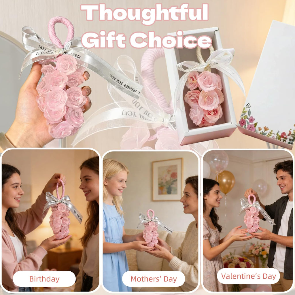 VONMAOGU Handmade Rose Soap on a Rope, Crystal Rose Soap Bouquet for Bath, Decorative Soap Bars for Washing Hands and Fresh Air, Valentine's Day Party Favors Gifts for Women Romantic Home Decor