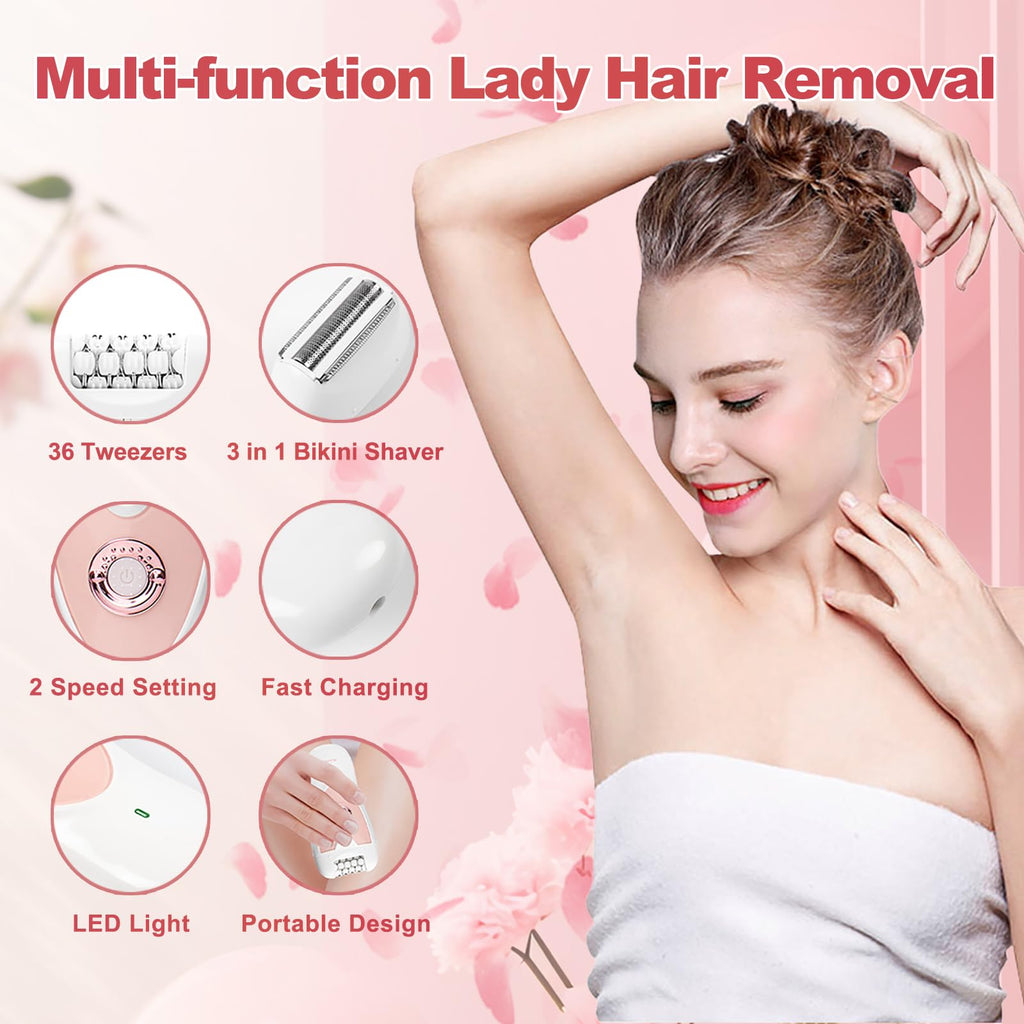 Epilator for Women,2 in 1 Hair Removal for Women Face,Rechargeable Hair Remover Device Smooth Glide Epilator for Bikini, Face, Arm, Legs, Armpits(Pink2026)
