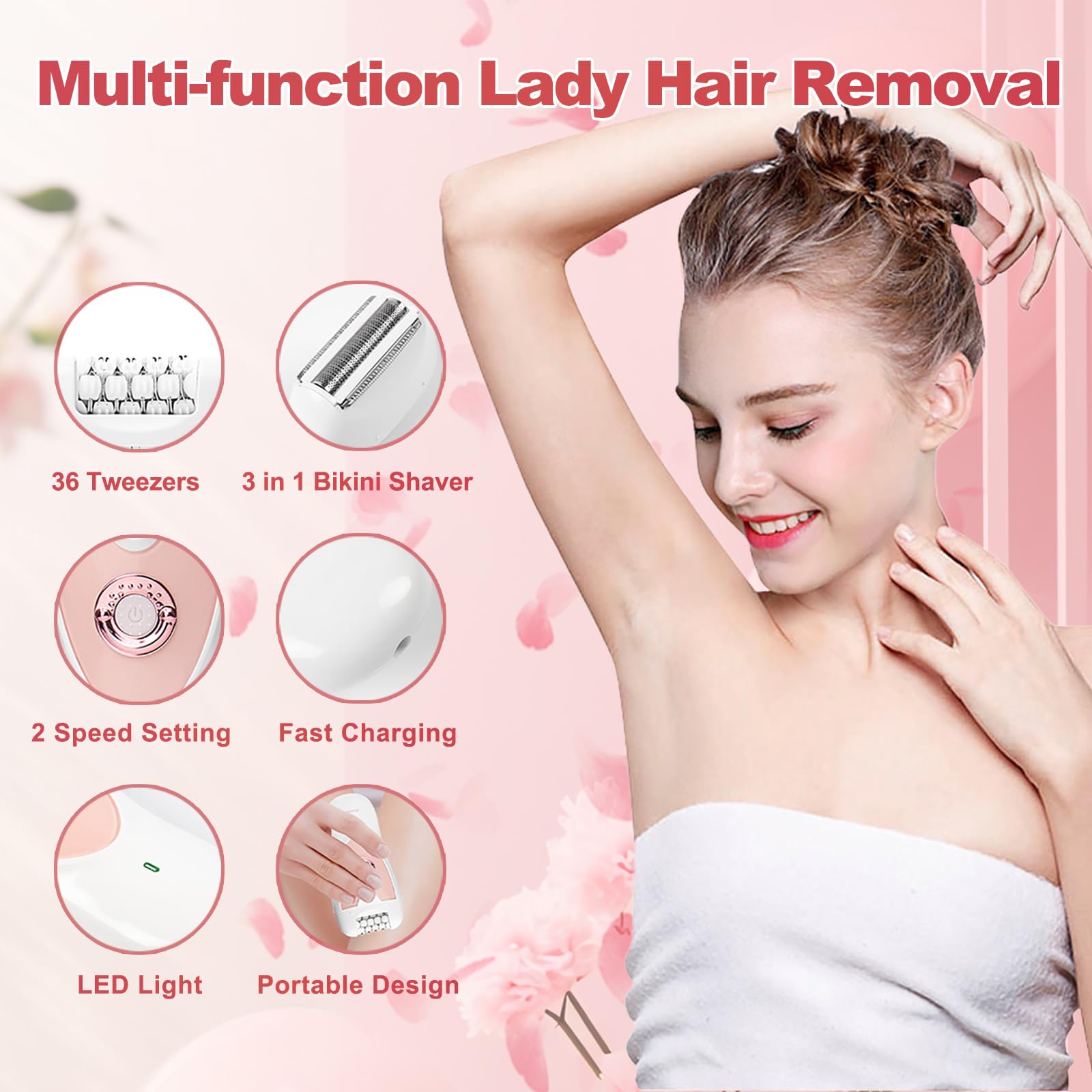 Epilator for Women,2 in 1 Hair Removal for Women Face,Rechargeable Hair Remover Device Smooth Glide Epilator for Bikini, Face, Arm, Legs, Armpits(Pink2026)