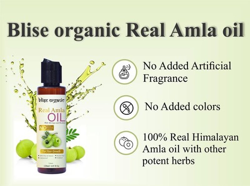 Blise organic Real Amla Oil -100% Pure, Cold Pressed and Natural, For Skin and Hairs, with Brahmi and Moringa, Soil to Oil Certified, No artificial Fragrance, No added Colors, Unrefined, Extra Virgin,