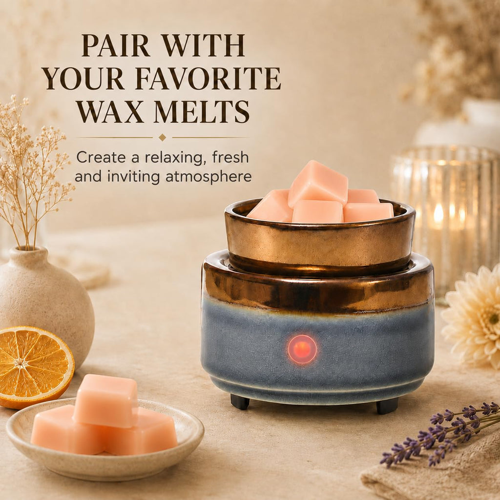 Ceramic Wax Melt Warmer, Electric Wax Warmer for Scented Wax Cubes, Flameless Fragrance Warmer with Removable Dish & Indicator Light, Compact Tabletop Home Decor for Bedroom Living Room Office Gift