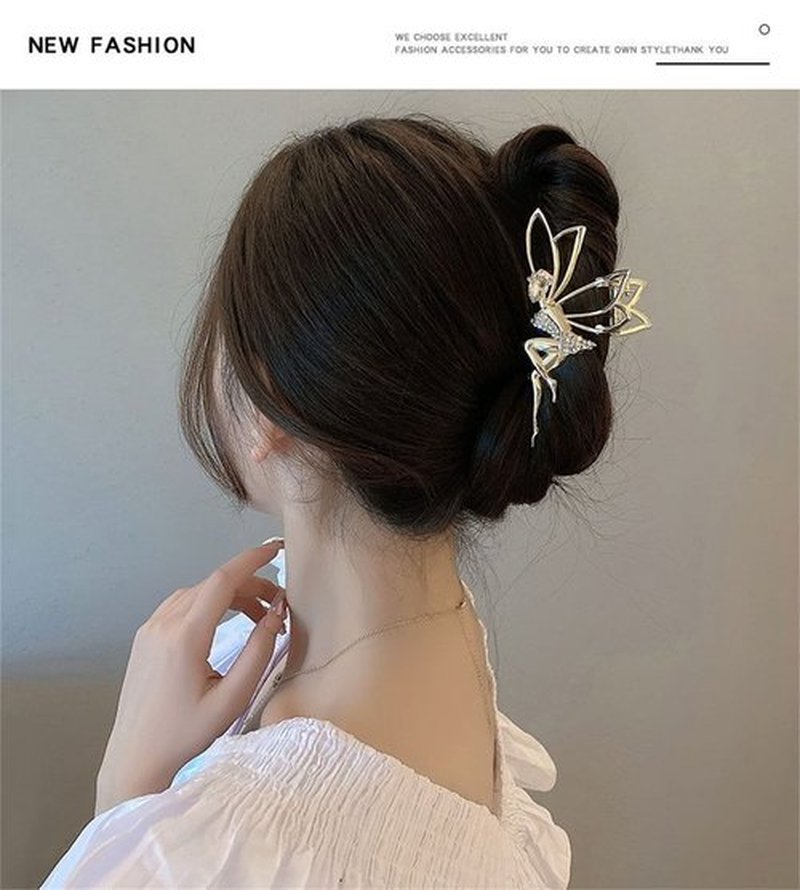2 Pcs Cute Hair Claw Fairy Girl Rhinestone Hair Clip Big Hair Jaw Clip Nonslip Hair Clamp Hair Accessories Sliver&Gold