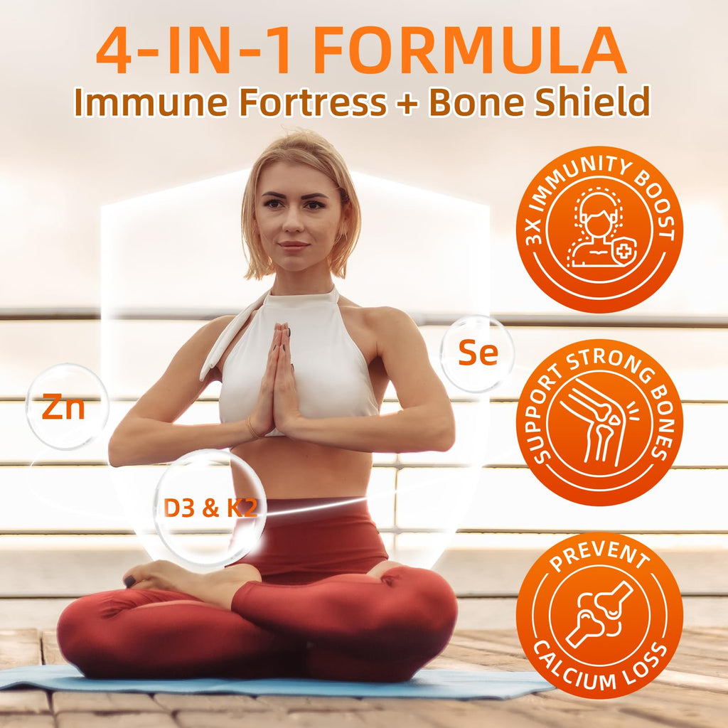 ZEBORA Vitamin D3 K2 with Zinc and Selenium - 5000 IU of Vitamin D3, 100 Mcg MK7 Vitamin K2 for Maximum Absorption, Supports Bones, Teeth & Immune Healt, 120 Capsules
