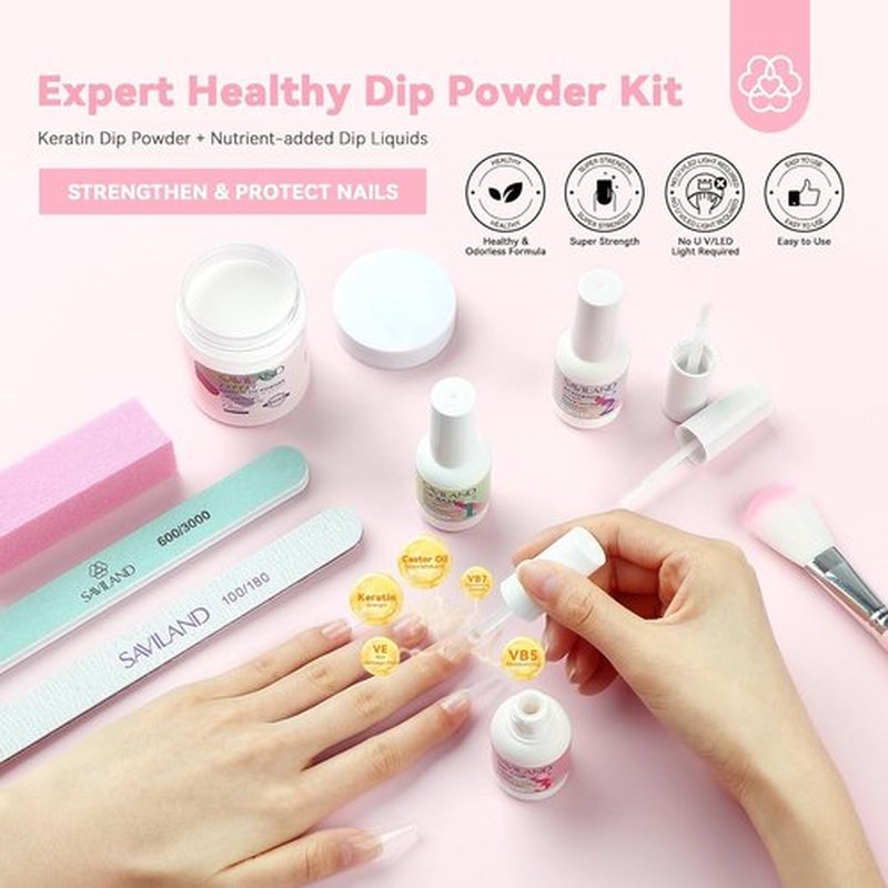 SAVILAND Dip Powder Nail Kit - 60g Clear Powder with Base, Activator & Top Coat for French Manicure
