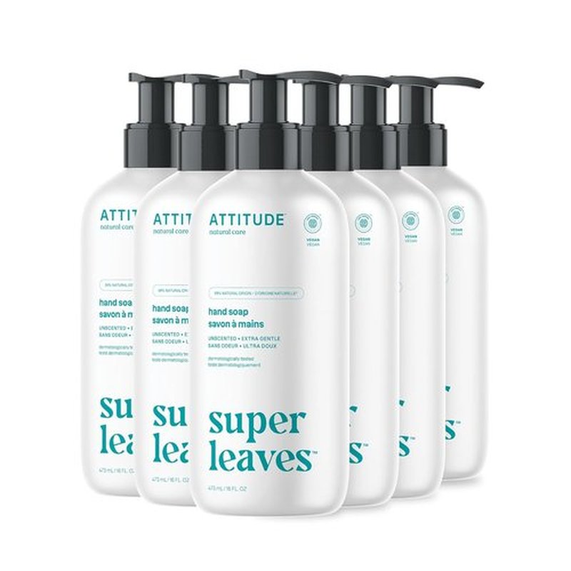 ATTITUDE Liquid Hand Soap - EWG Verified, Plant-Based & Vegan - Unscented, 16 Fl Oz (Pack of 6)