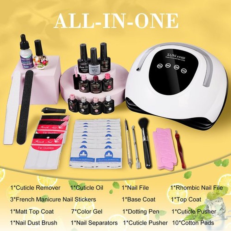LimeGirl Gel Nail Polish Kit with U V Light, 23PCS Starter Kit with 7 Colors, Hot Pink/Orange/Yellow Green/Skin Tones,Dark-skinned Collection, Salon-Grade Gel Polish Set Nail Lamp Gift for Women