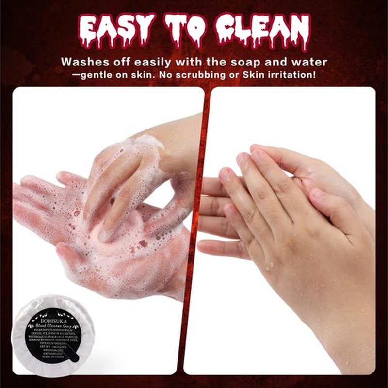 BOBISUKA 5PCS Halloween Fake Blood Kit – Dripping Fresh Blood, Dark Spray Blood, Coagulated Gel, Cleansing Soap, Stipple Sponge – Realistic Washable SFX Makeup for Zombie, Vampire Monster & Cosplay
