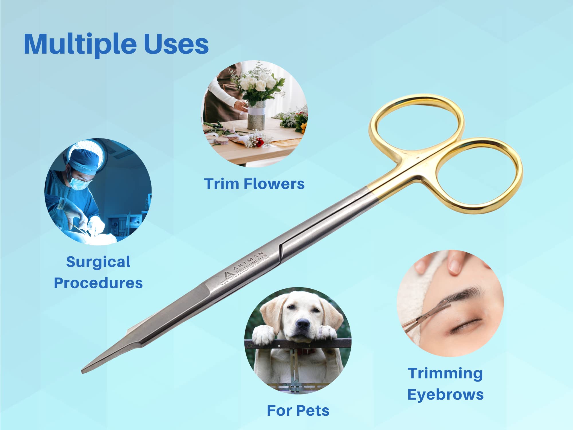 ARTMAN INSTRUMENTS Goldman Fox Skin Tag Scissors 5 inches with Tungsten Carbide Gold Plated Surgical Dental Surgical Scissors Gingival Tissue Stitch Cuttings Precision(Straight)