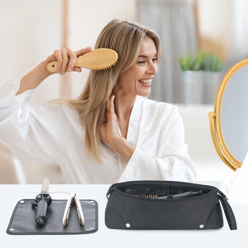 Aubeco Hot Hair Tools Travel Bag, Fireproof Removable Mat, 2-in-1 Portable Organizer, Waterproof Storage Case for Flat Irons, Straighteners, Curling Iron, Hair Dryer, with Interior Divider Pockets