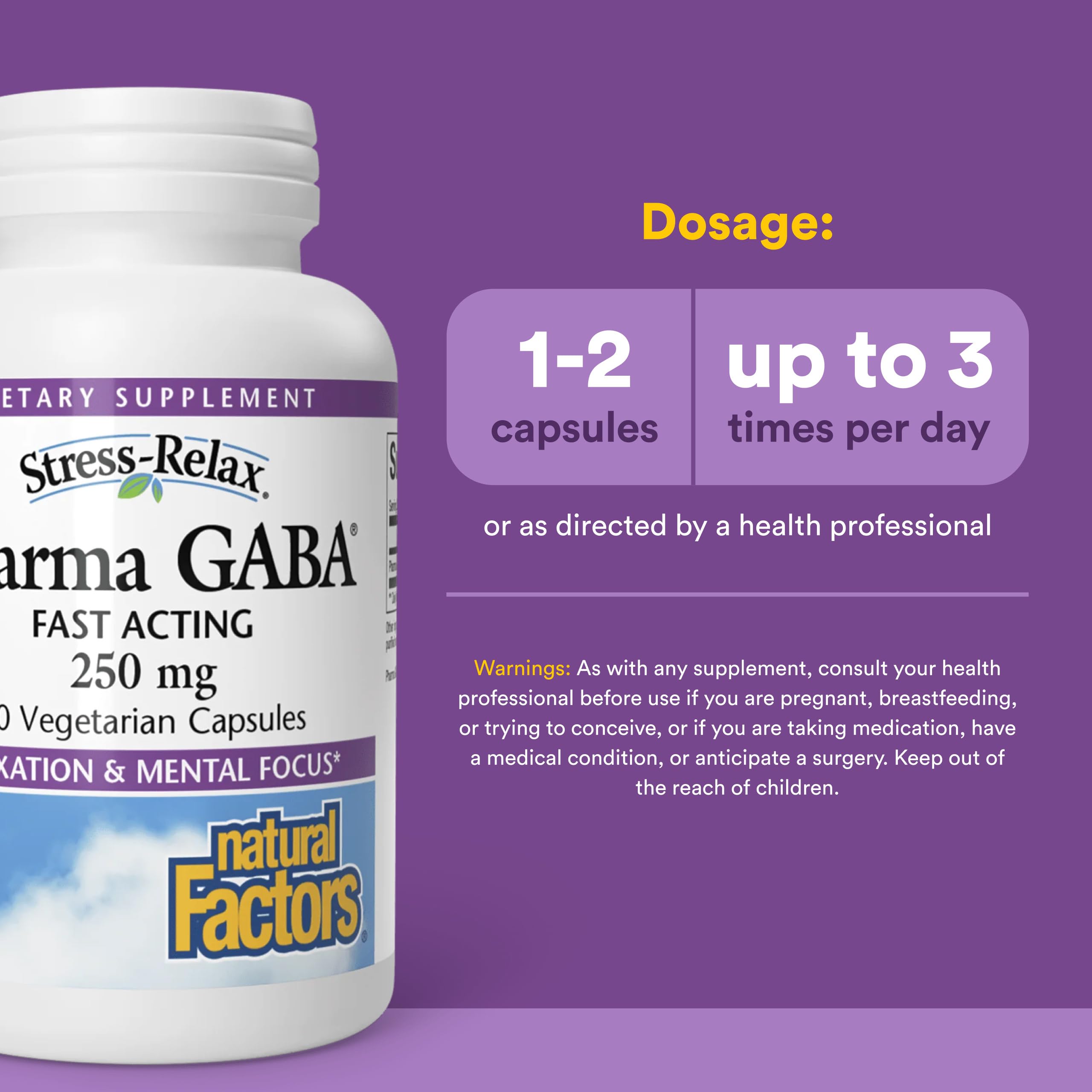 Natural Factors Pharma GABA - Dietary Supplement Supports Calm Sleep & Sleep Quality - Natural, Fast-Working Supplement Aids Focus & Brain Health - 60 Vegetarian Capsules (60 Servings)