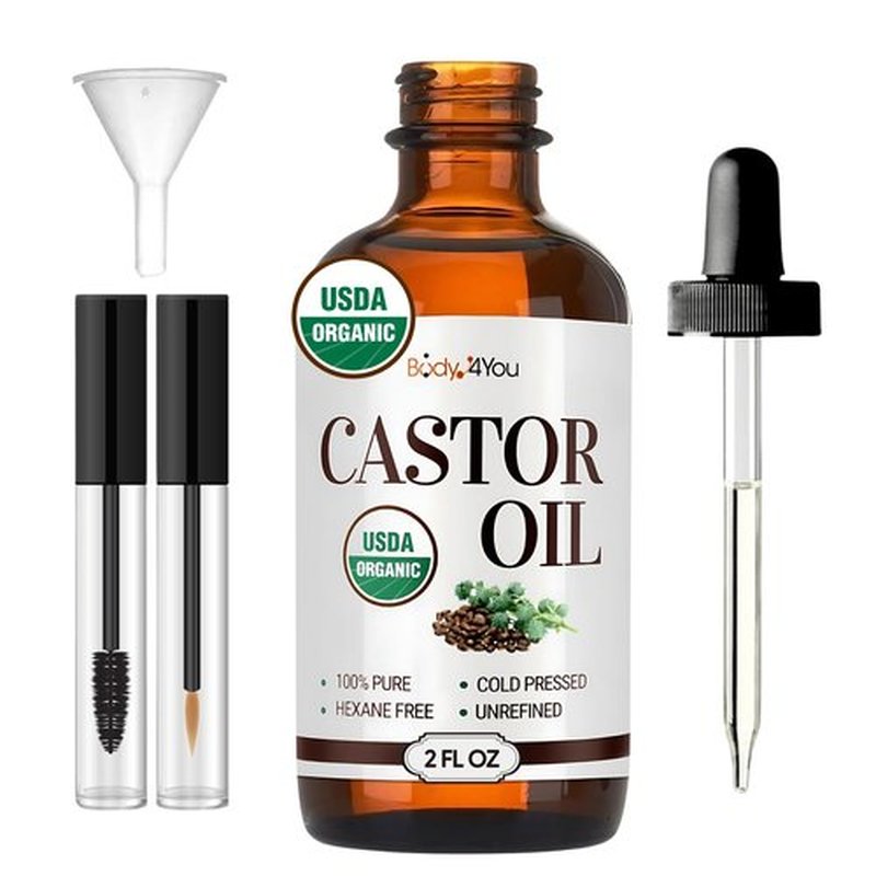 BodyJ4You Organic Castor Oil - 100% Pure Natural Cold Pressed USDA Certified Organic (2 Fl Oz (60 ml) - KIT)