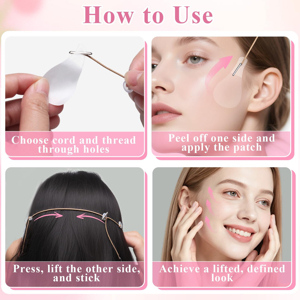 Dexspoeny 168 Pcs Face Lift Tape Invisible with String, Instant Face Lifting, Waterproof V-Shaped Facelift Lift Tapes for Sagging Skin, Double Chin, Wrinkles, Jawline, Eyes Women Beauty Makeup