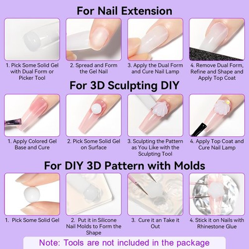 Makartt 3d Gel Nail Art: 4-in-1 3d Nail Gel Sculpting Gels White Non-sticky for Extension, 15ML Solid Builder Nail Gel UV Glue for Acrylic Tips, Rhinestones & Sculpture Gels for Nails Art Salon Home