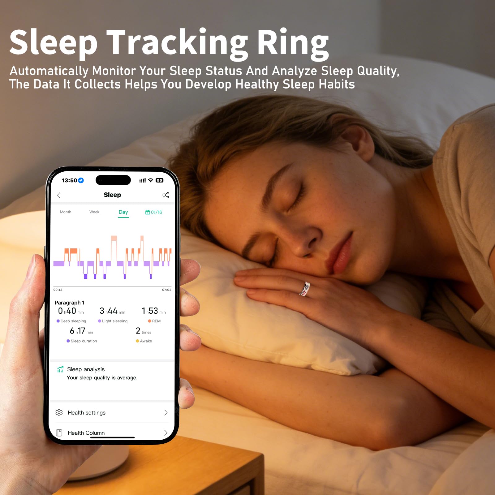 Chendssfkd Smart Ring for Women and Men - IP68 Waterproof Health Tracker Ring with Heart Rate, Step Counting, Sleep Monitoring, No Subscription Fee for iPhone/Android, Enamel Rose Gold 9#