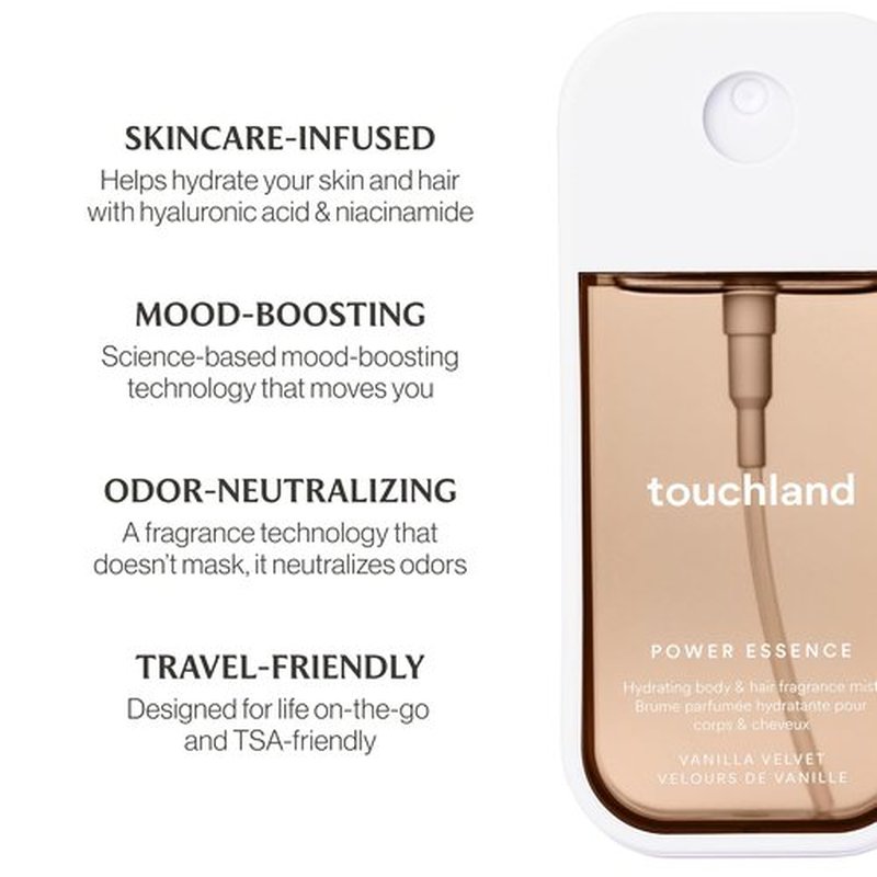 Touchland Hydrating Body & Hair Fragrance Mist - Vanilla Velvet | 2 FL OZ Travel Size Perfume Spray with Notes of Vanilla, Muguet & Almond