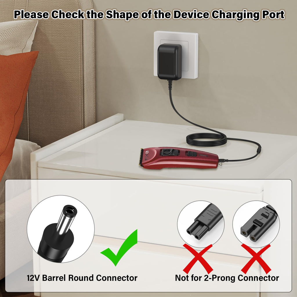 12V Trimmer Charger Replacement Fit for BaByliss PRO FX3 FXX3T Cordless Hair Trimmer Power Cord AC Adapter for BaBy liss PRO FX 3 FXX3C FX3C FX 3C for BabylissPro DSA-12PF09-12FUS 120100 (R) (T) DC12V